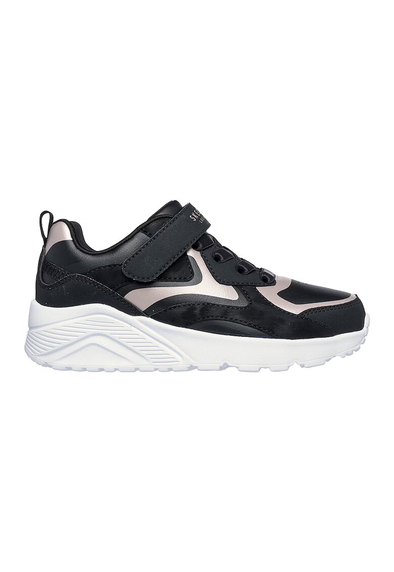 Skechers Pantofi sport Uno Lite de piele ecologica cu velcro - Negru/Alb optic/Argintiu