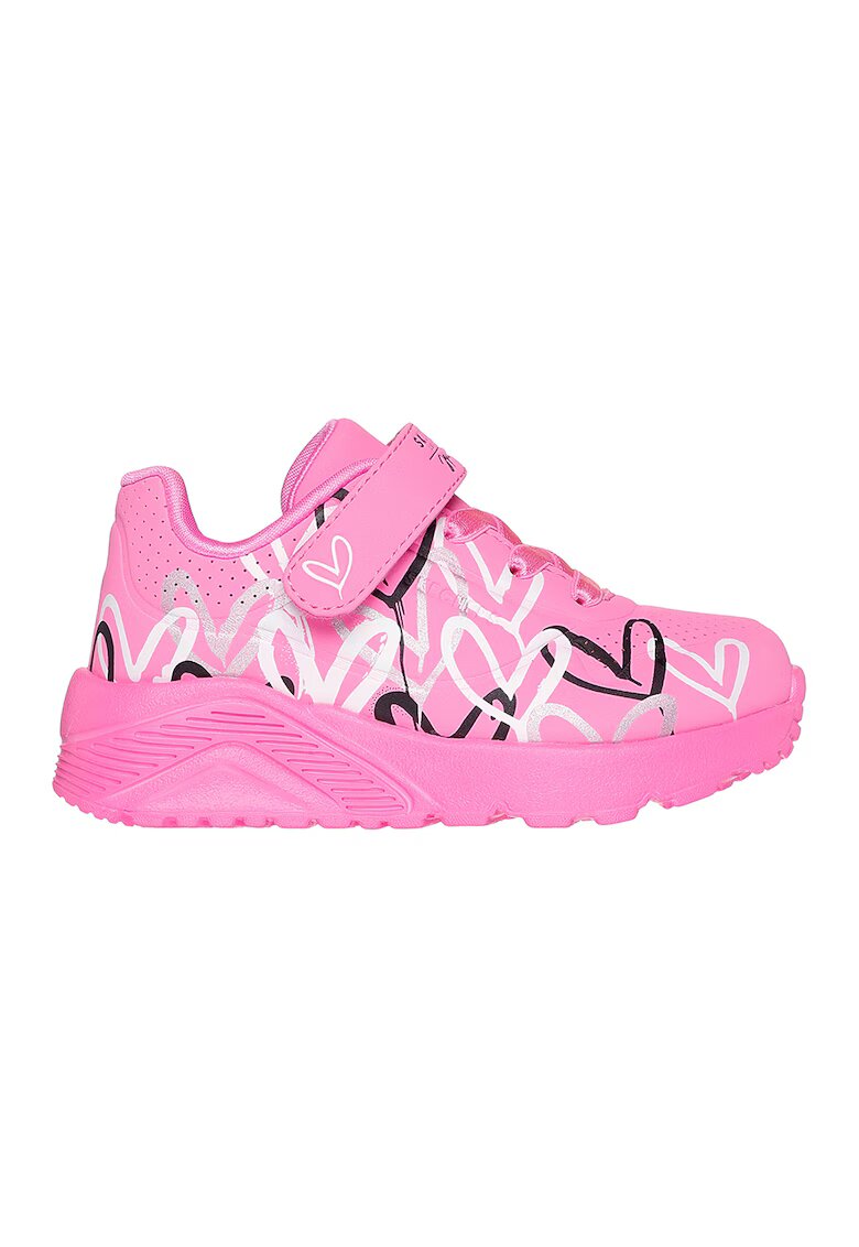 Skechers Pantofi sport Uno Lite de piele ecologica cu velcro - Negru/Roz pastel/Alb optic