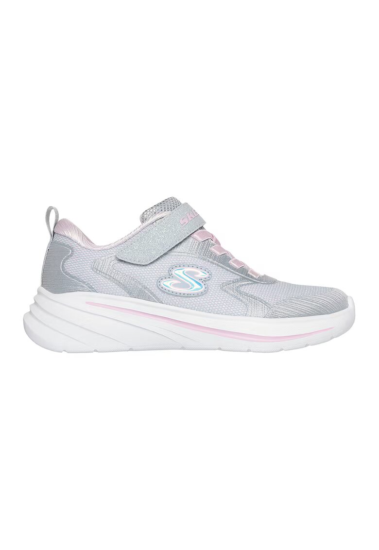 Skechers Pantofi sport Wave 92 cu aspect stralucitor si velcro - Albastru pastel/Gri deschis/Roz prafuit