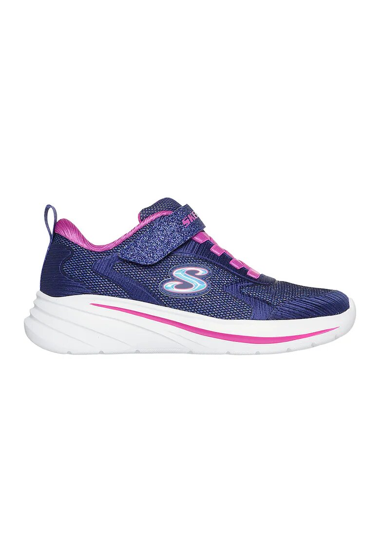Skechers Pantofi sport Wave 92 cu aspect stralucitor si velcro - Fucsia/Alb optic/Bleumarin