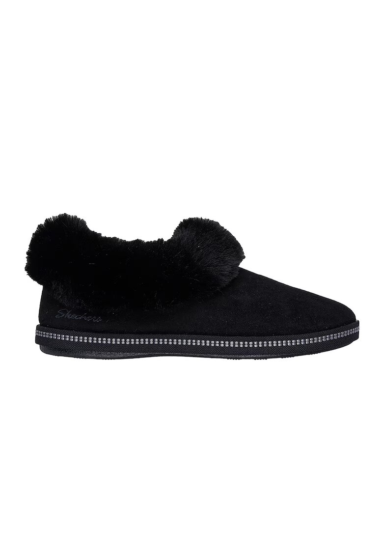 Skechers Papuci cu garnitura de blana sintetica - Negru