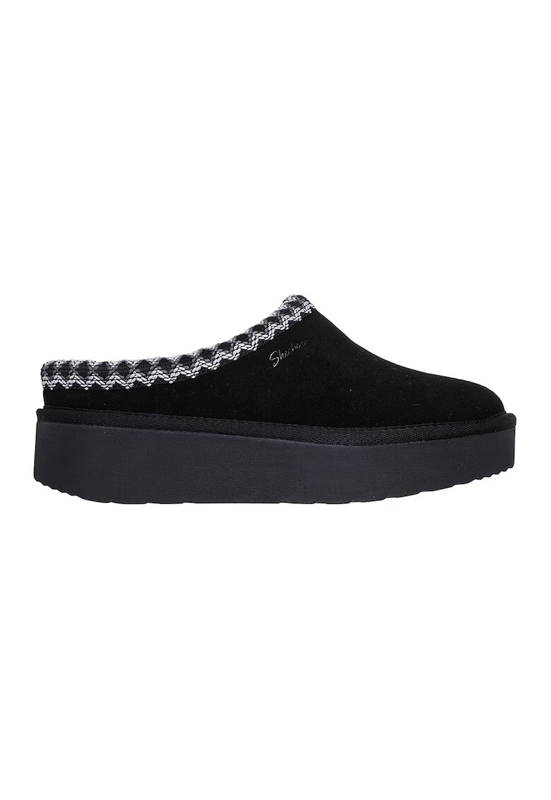 Skechers Saboti din piele intoarsa Keep Cozy - Negru