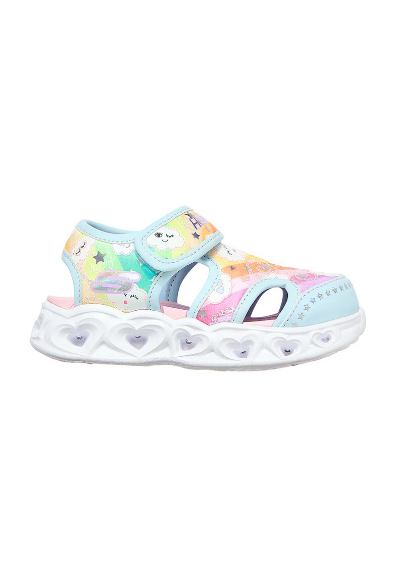 Skechers Sandale cu velcro si model colorblock Hearts Lights - Galben pai/Albastru azur/Roz