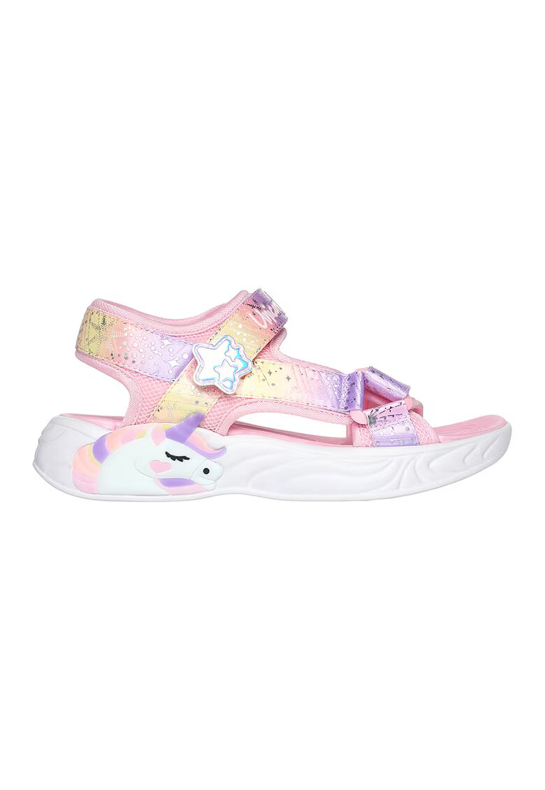 Skechers Sandale cu velcro si model colorblock Unicorn Dreams - Roz deschis