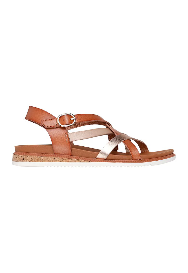 Skechers Sandale de piele ecologica cu barete multiple - Maro scortisoara/Bej