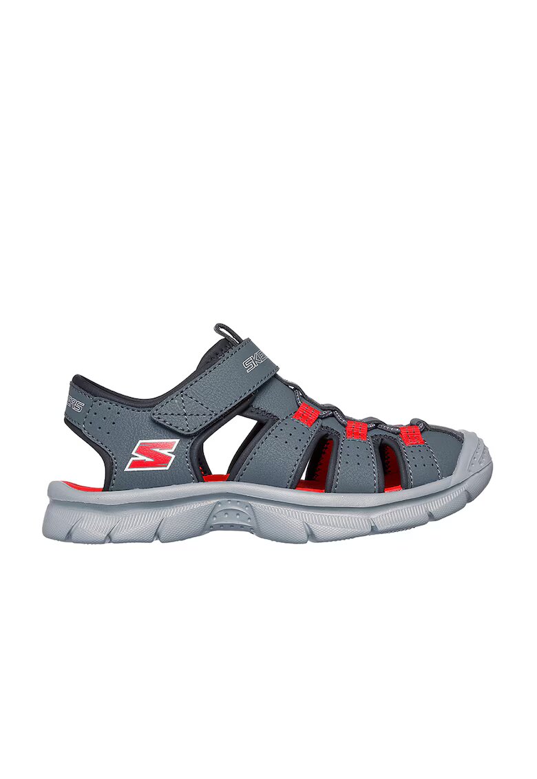 Skechers Sandale din piele ecologica si material textil - Portocaliu/Gri carbune