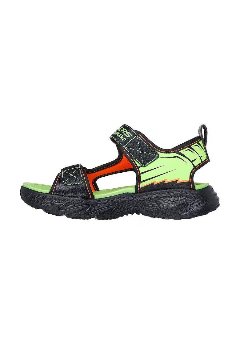 Skechers Sandale flatform cu velcro - Negru/Verde neon