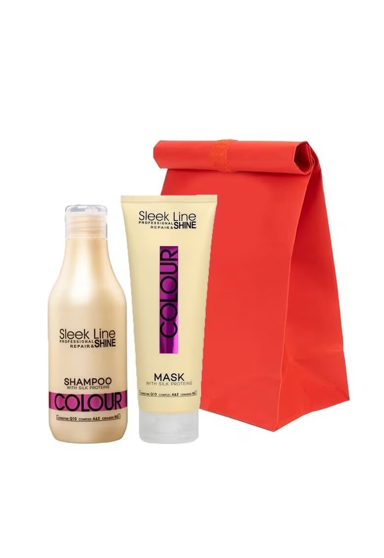 SLEEK LINE Set Colour – Sampon - 300 ml si masca cu proteine din matase pentru par vopsit - 250 ml