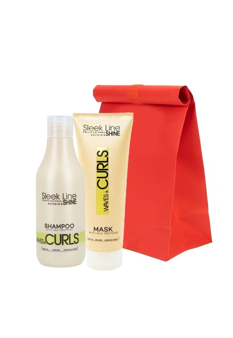 SLEEK LINE Set Waves & Curls – Sampon - 300 ml si Masca cu proteine din matase - 250 ml