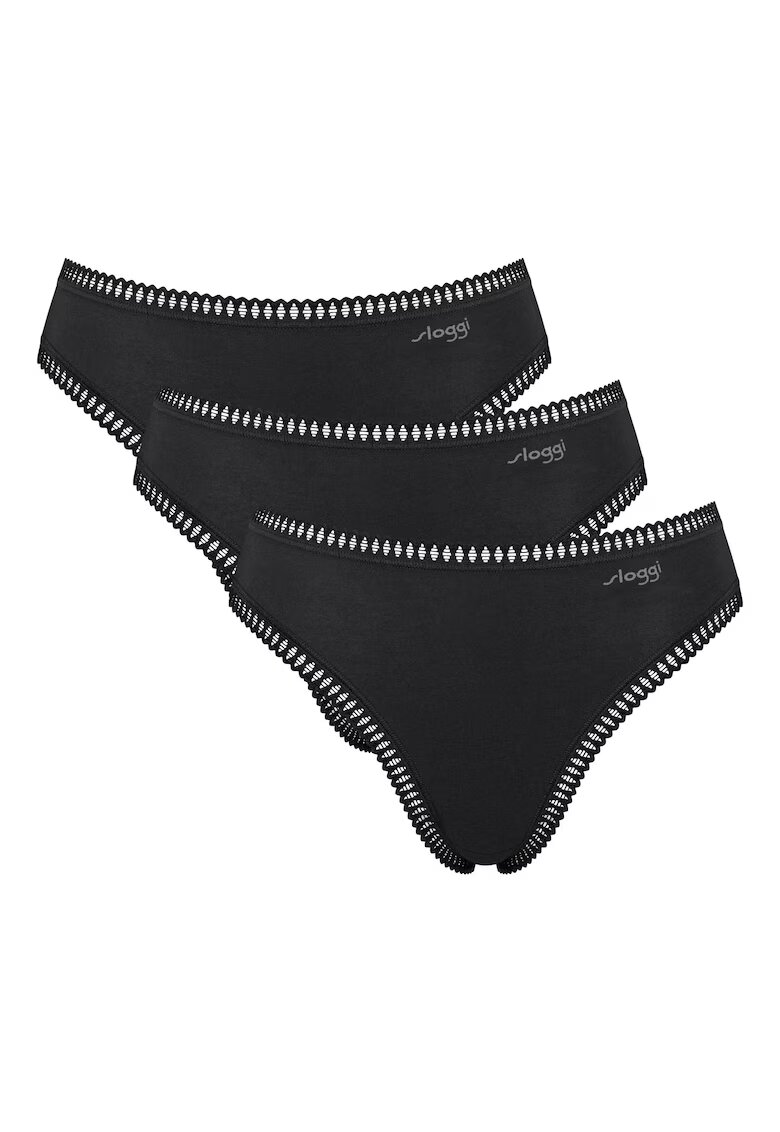 Sloggi Set de 3 perechi de chiloti cu talie inalta - Negru