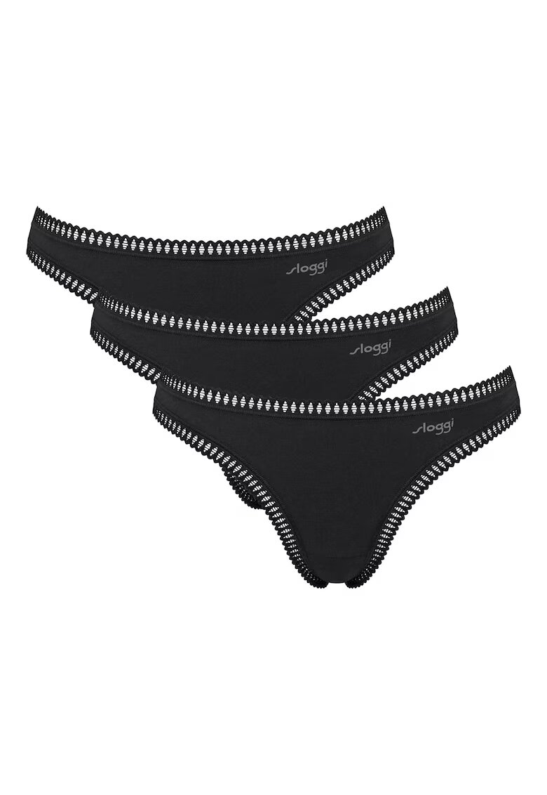 Sloggi Set de 3 perechi de chiloti tanga din amestec de bumbac organic - Negru