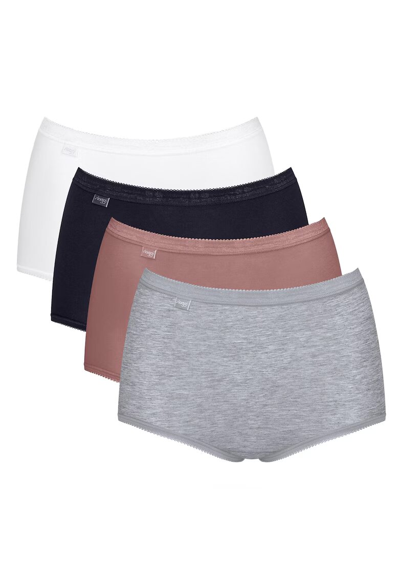 Sloggi Set de chiloti hipster cu talie inalta Basic+ - 4 perechi - Alb/Negru/Maro/Gri