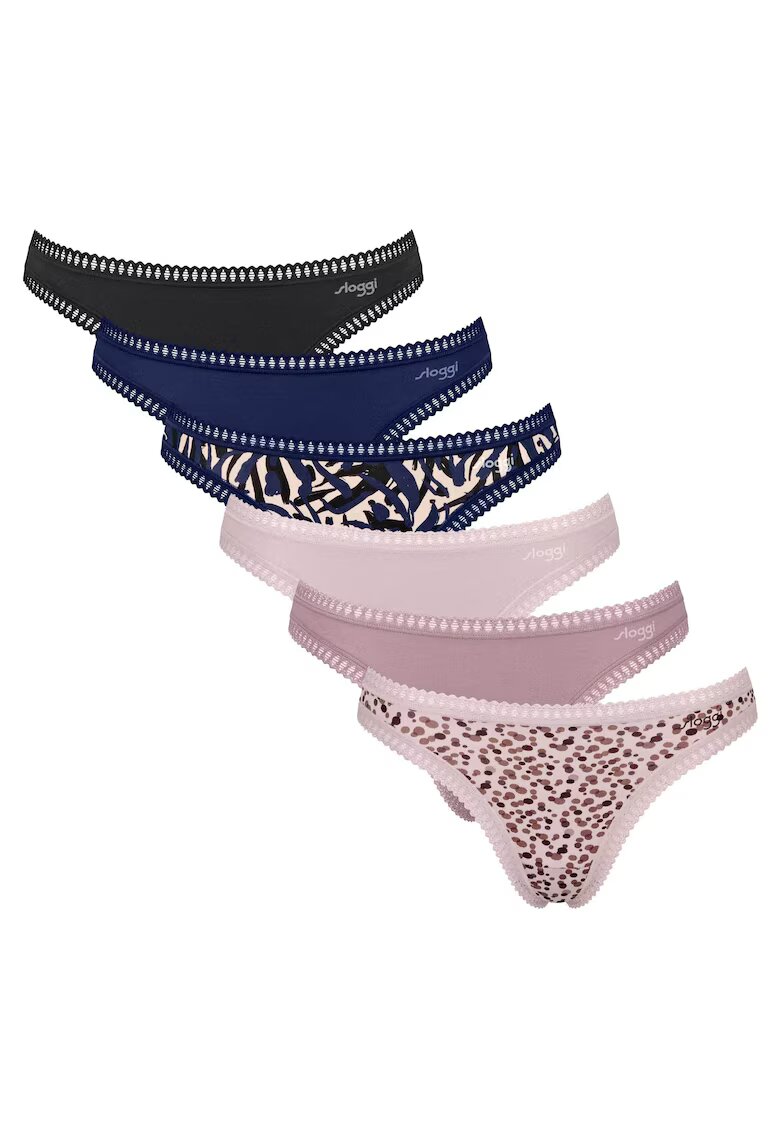 Sloggi Set de chiloti tanga Go Crush - 6 perechi - Roz/Albastru