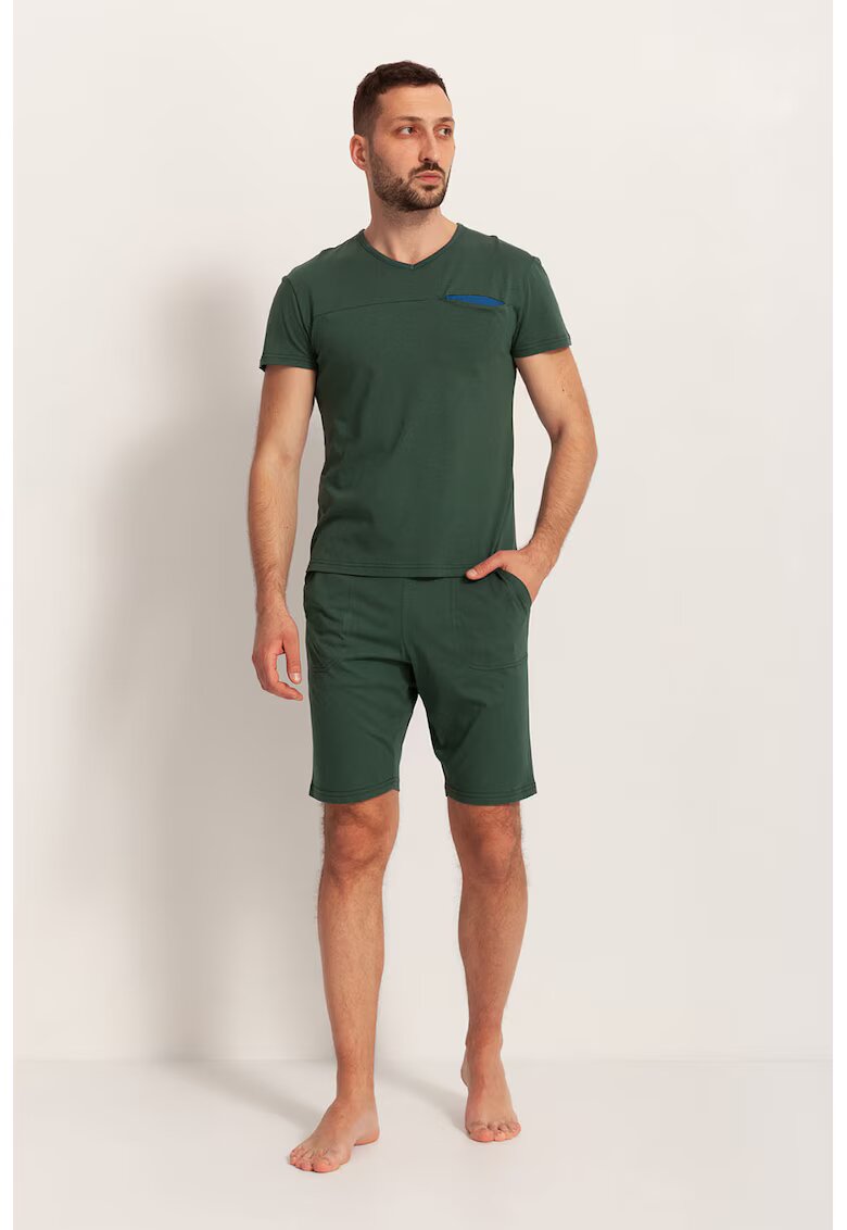 Sofiaman Pijama scurta din amestec de modal cu decolteu in V Anton - Verde inchis
