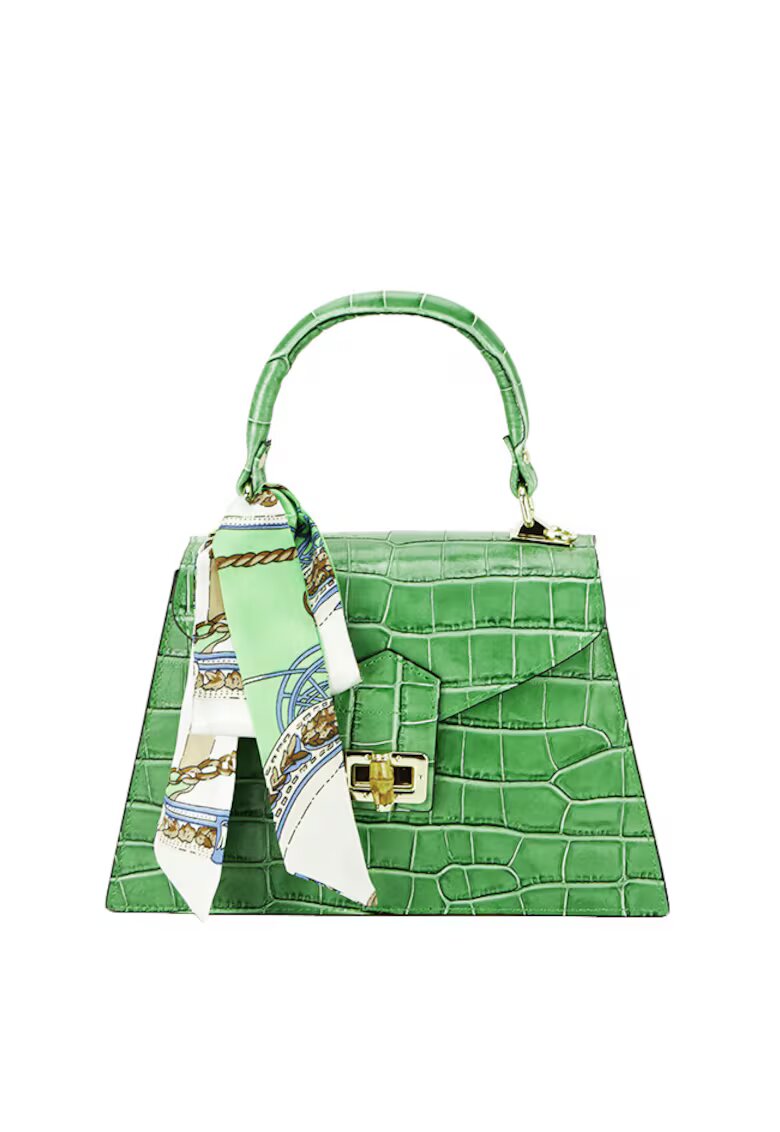 SOFILINE Geanta din piele naturala cu esarfa 8953 121 Negru - Verde - 18x28x9