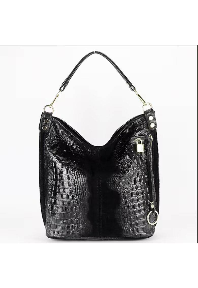 SOFILINE Geanta neagra din piele naturala cu imprimeu reptila 1915 M9 18085 - Negru
