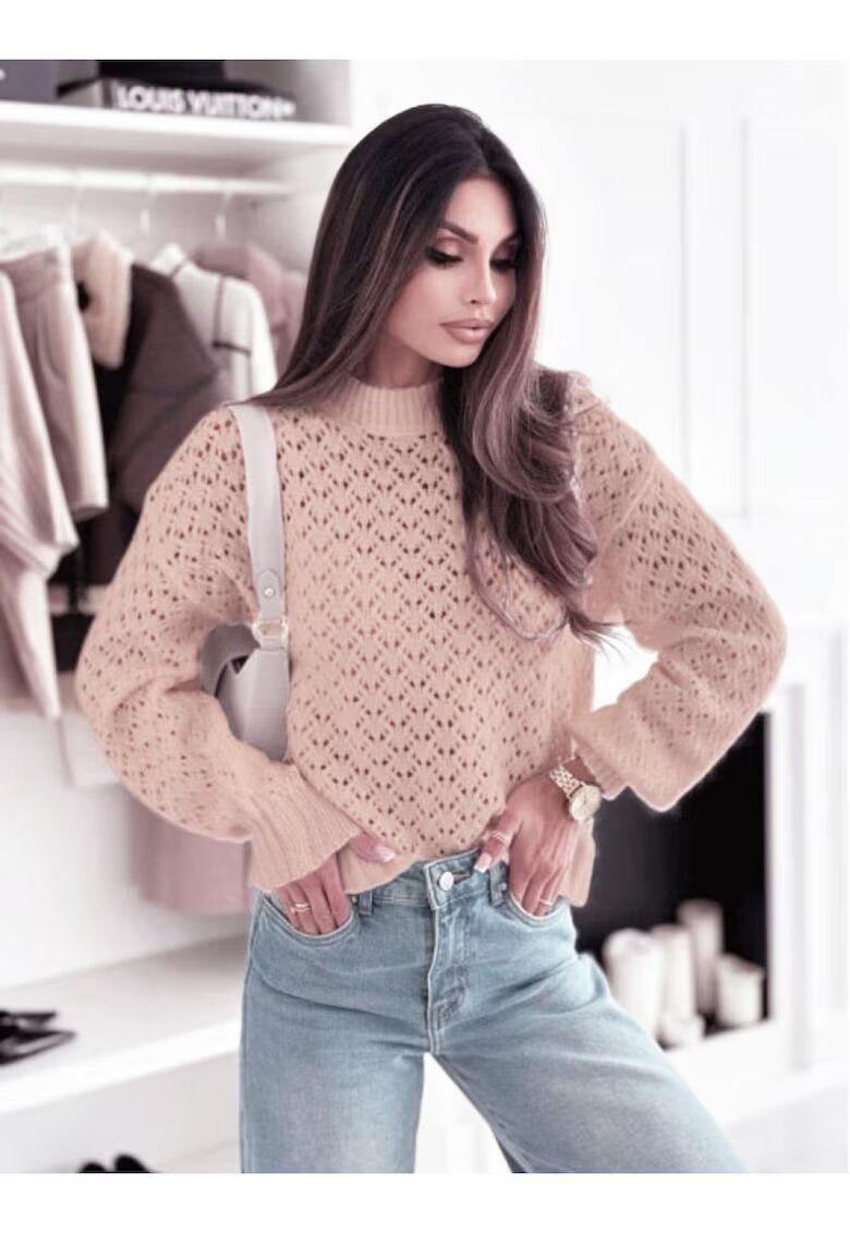 SOFILINE Pulover roz pudra tricotat cu model SH-G1389-WK M8 18198 - Roz