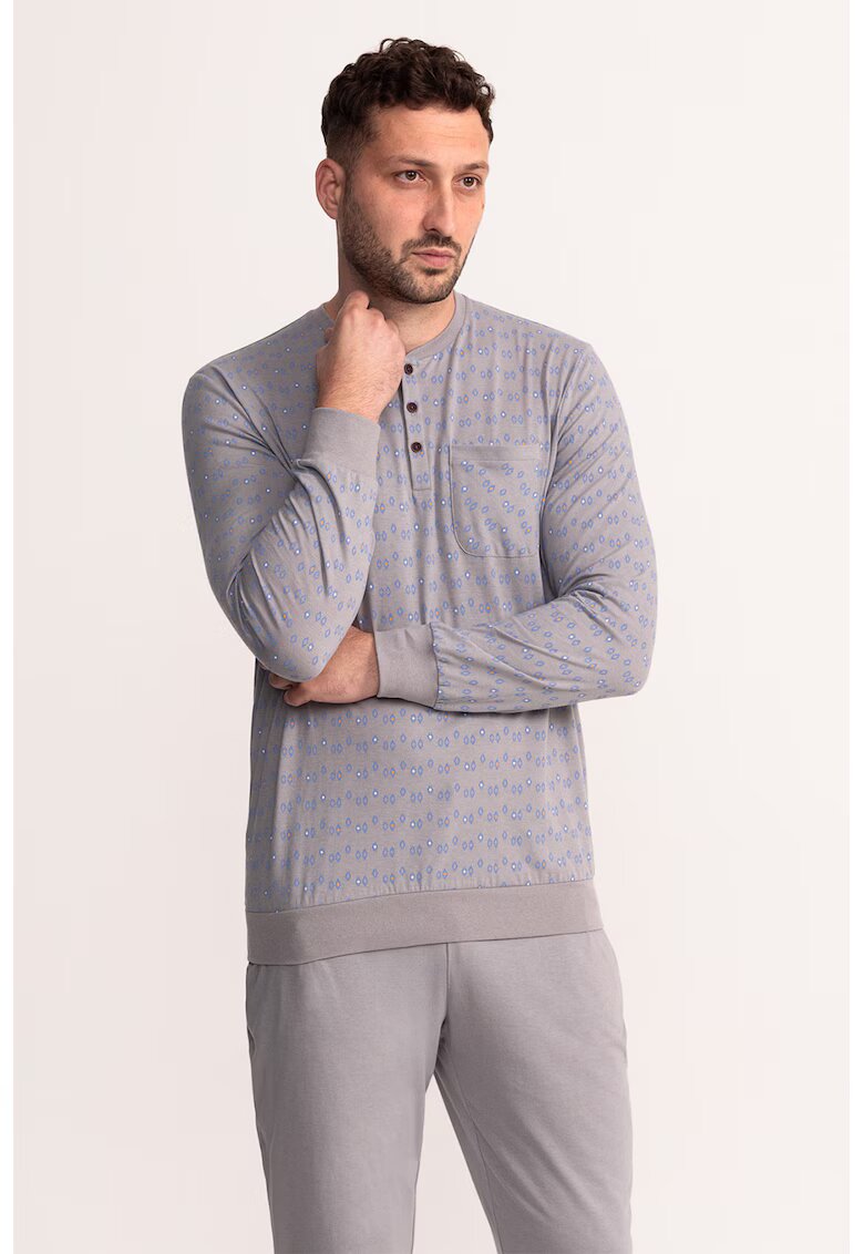 Soft & Seven BY SOFIAMAN Pijama din bumbac cu cordon in talie Filip - Gri deschis/Albastru prafuit