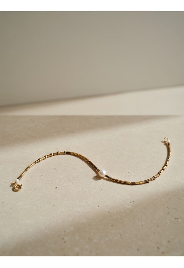 SOL Jewelry Bratara de picior cu hematit si perla de cultura ABP08