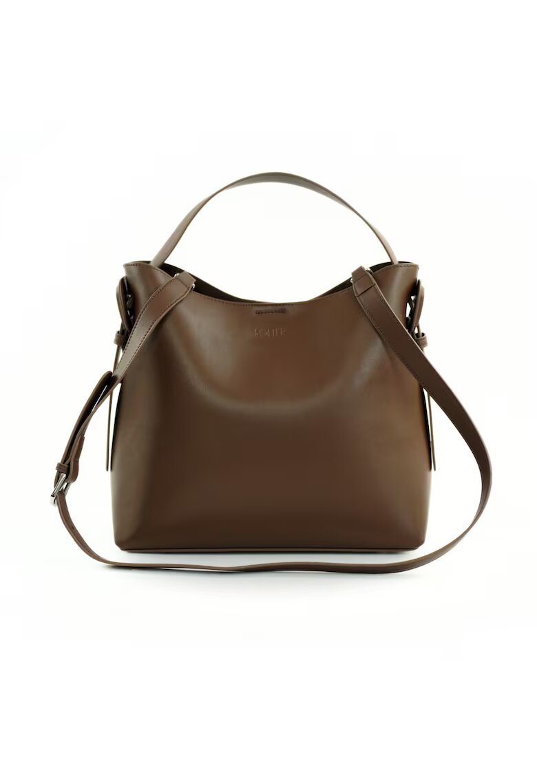 Solier Geanta dama din piele FL44 - format A4 - cu catarama - curea reglabila - de mana sau umar - eleganta si practica - Maro inchis - 31 x 27 x 13 CM
