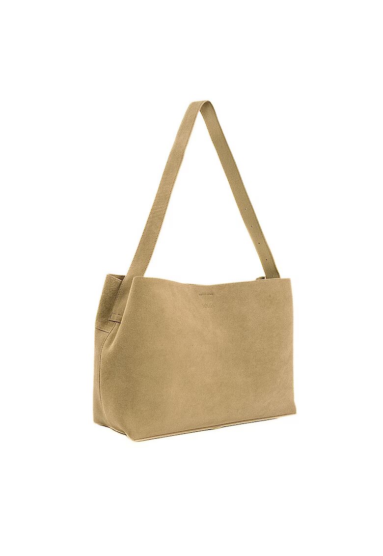 Solier Geanta dama din piele intoarsa FL39 Maya - shopper - A4 - cu catarama - curea reglabila - incapatoare - eleganta - pentru birou si zilnic - Bej