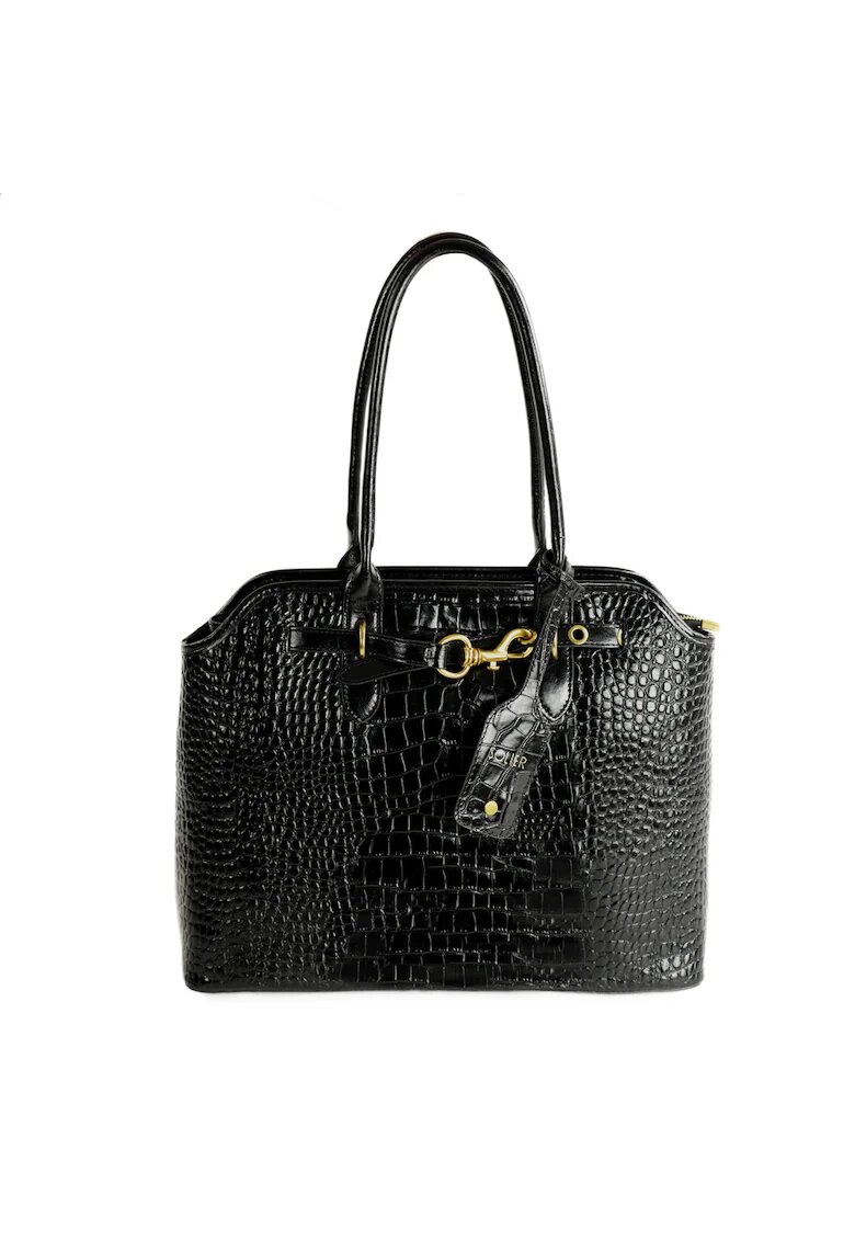 Solier Geanta de dama din piele naturala lacuita FL57 Arla - geanta mare eleganta - Negru - 42x31x13 -5