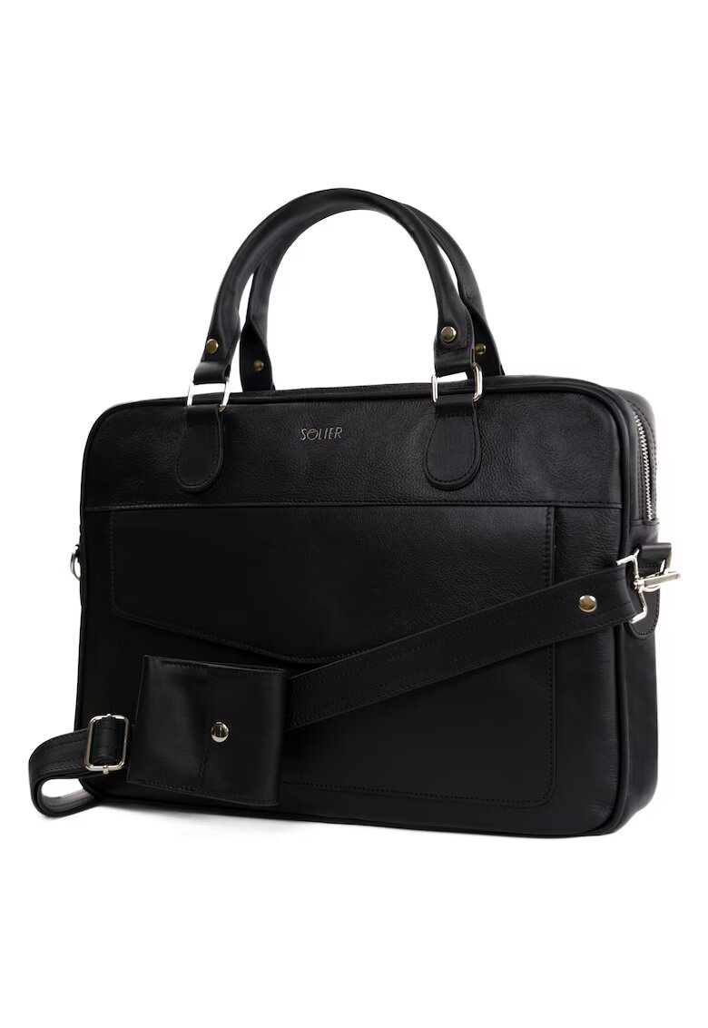 Solier Geanta de dama din piele pentru laptop FL25 - neagra