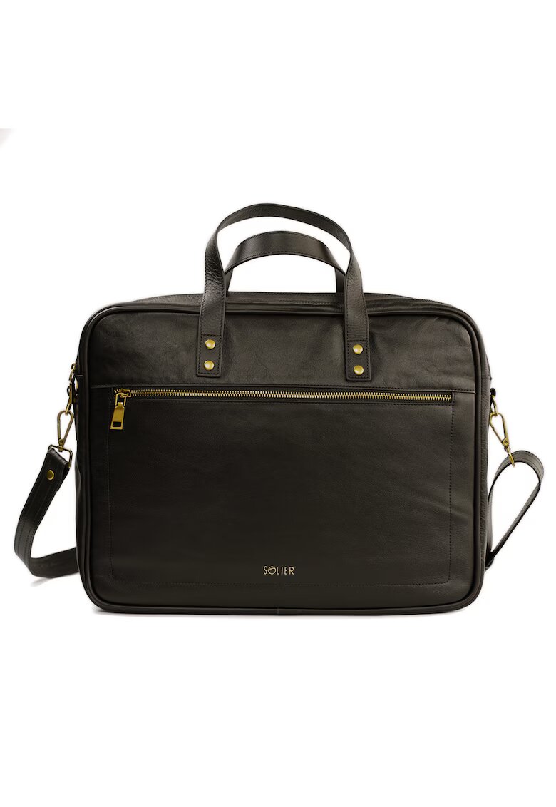 Solier Geanta de laptop din piele SL05 NEWBRIDGE - maro inchis
