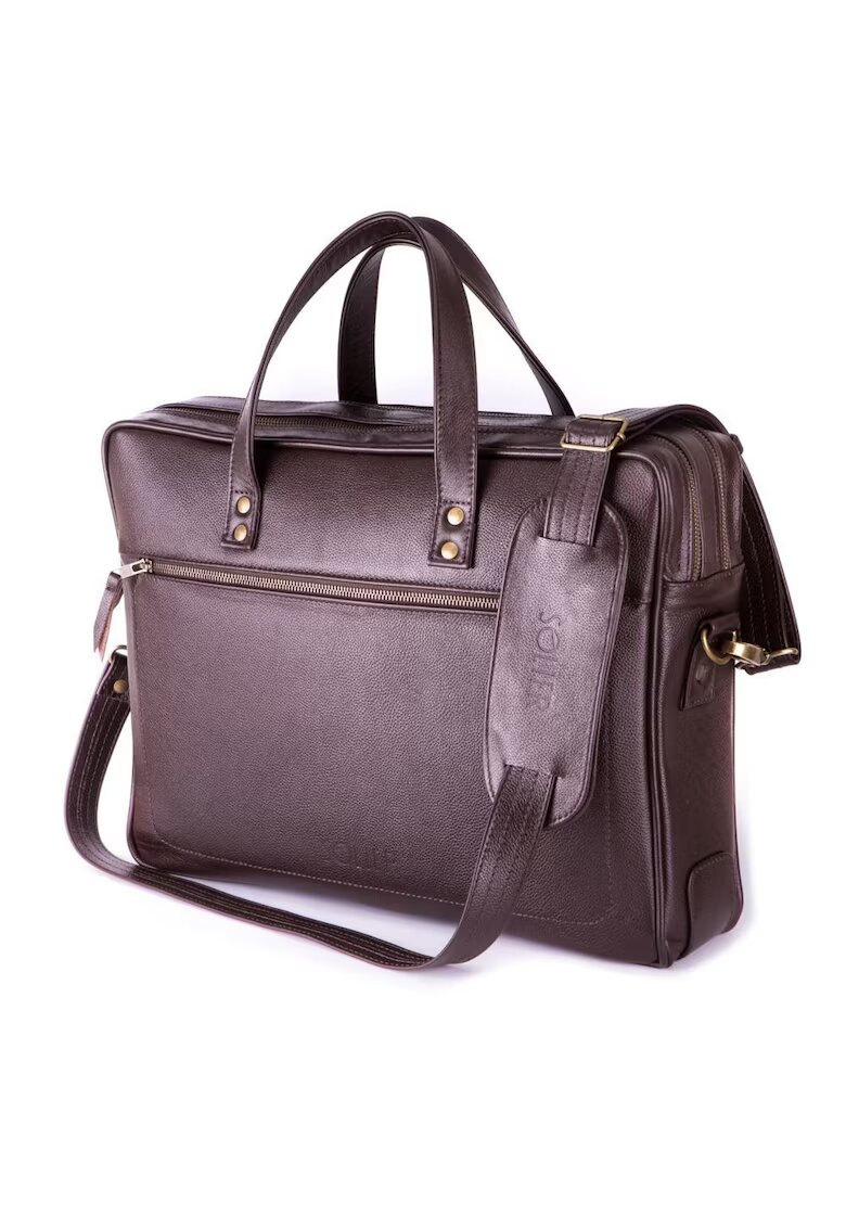 Solier Geanta din piele pentru laptop SL05 Newbridge Maro
