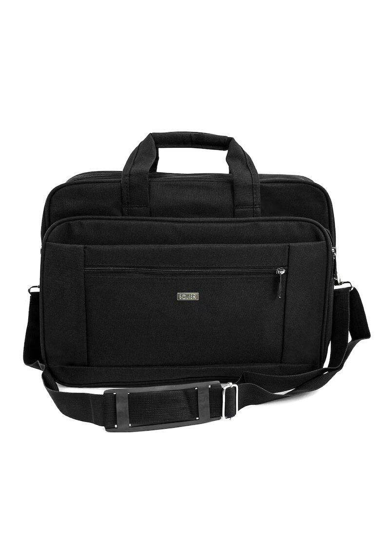 Solier Geanta laptop 15 -6" textila neagra SM02 Lindis - unisex - format A4 - 3 buzunare cu fermoar - curea de umar - usoara si eleganta