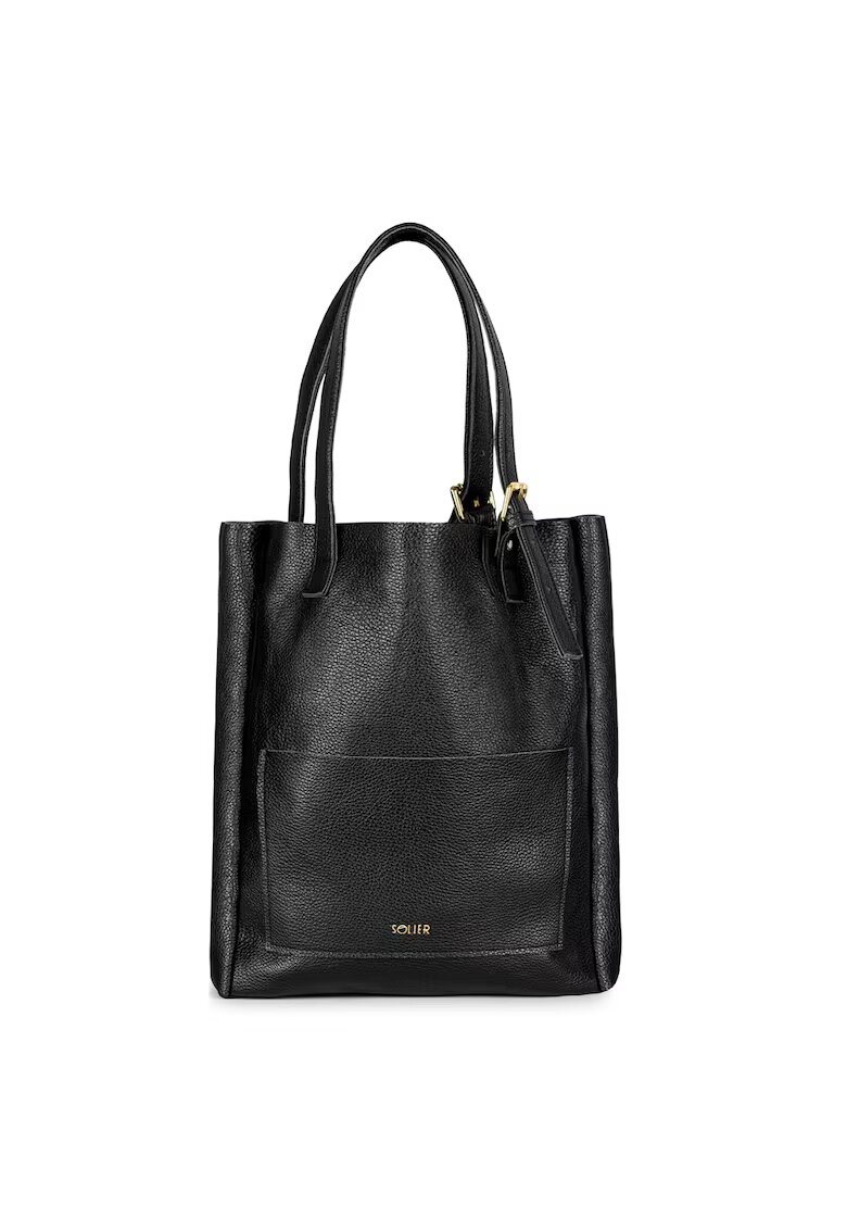 Solier Geanta shopper din piele pentru femei - Geanta neagra de umar - Geanta eleganta si spatioasa din piele naturala - Ideala pentru cumparaturi - munca si intalniri