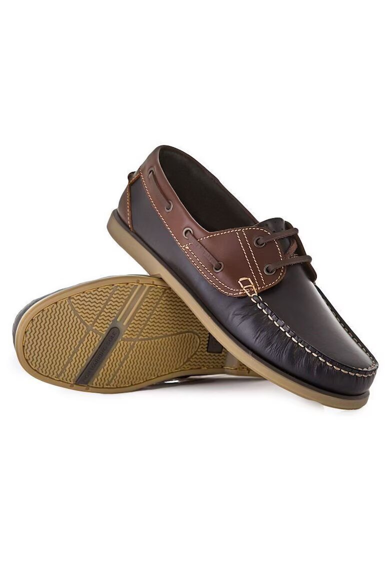 Solier Pantofi boat din piele - Maro/Bleumarin