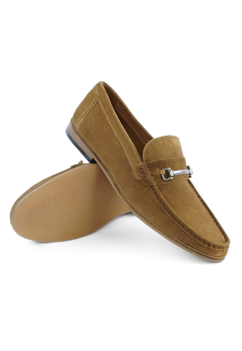 Solier Pantofi loafers barbatesti din piele intoarsa naturala - maro - 40 - Maro