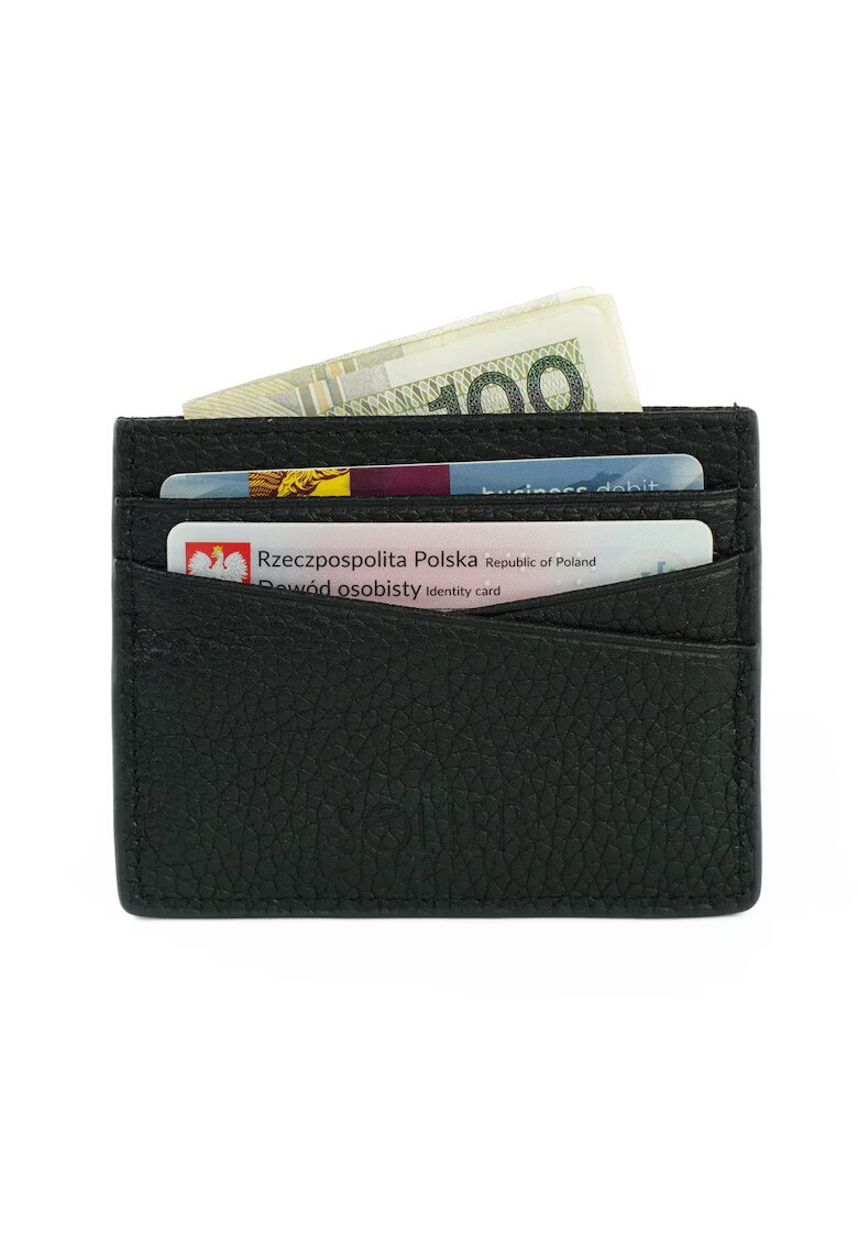 Solier Portofel din piele naturala SW43 negru 10x8 cm