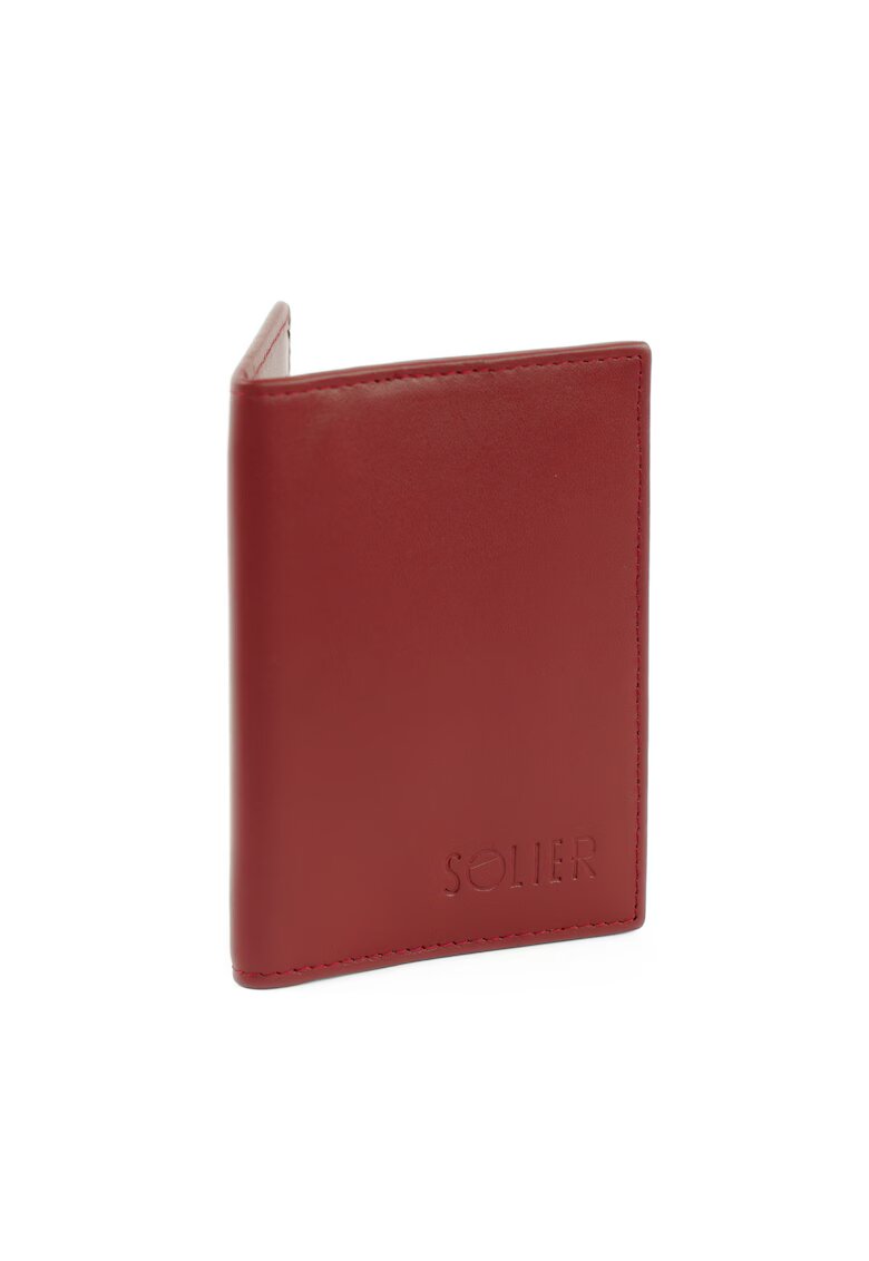 Solier Portofel pentru carduri din piele naturala SW45 rosu 11x8 cm