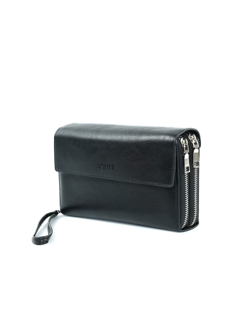 Solier Portofel SW36 - piele naturala - negru - 22x13x4 cm