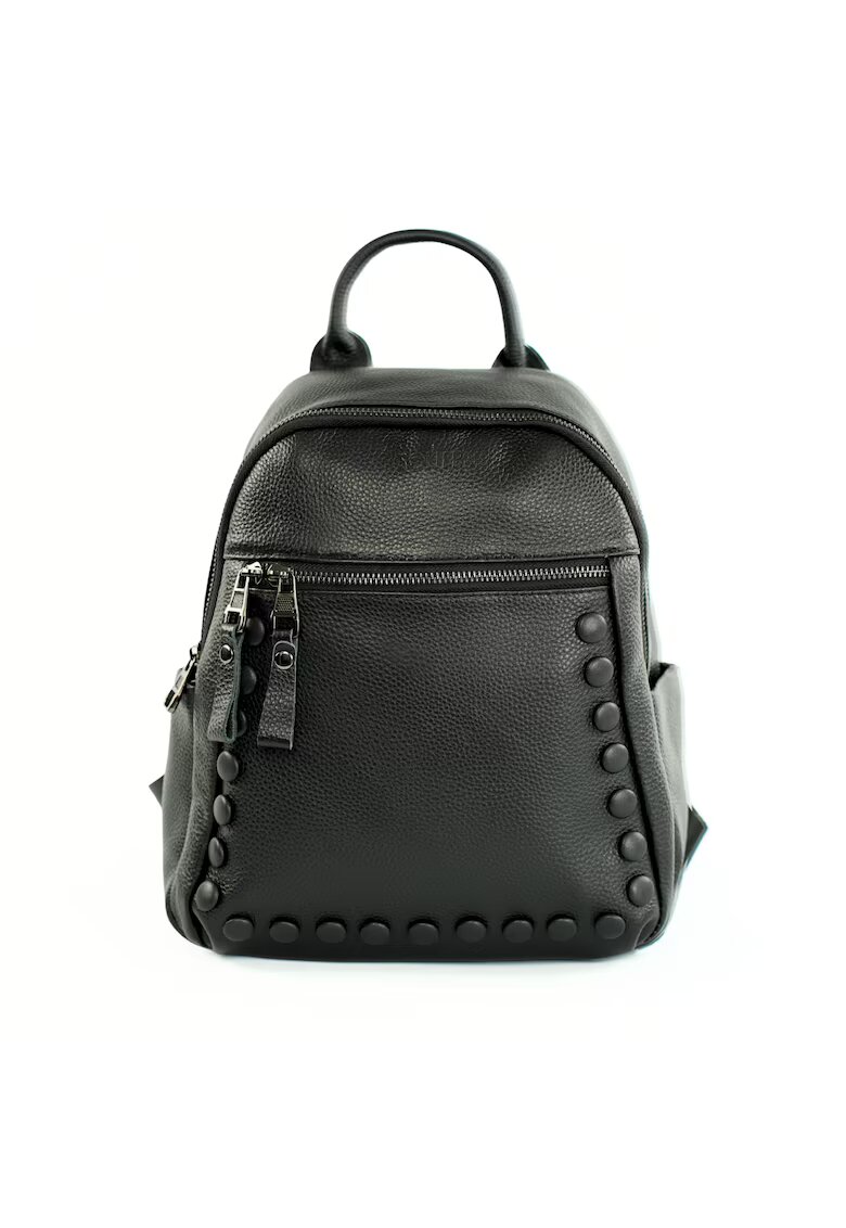 Solier Rucsac dama FV11 Aure - piele naturala - negru - M - 24x29x9 cm - 7 buzunare - bretele reglabile - buzunar spate cu fermoar