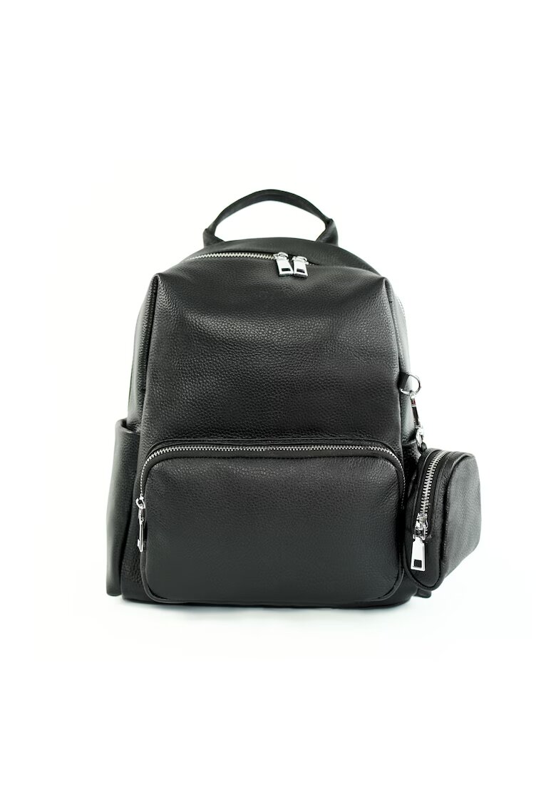 Solier Rucsac dama FV12 Belle - piele naturala - negru - 25x31x12 cm - 2 buzunare exterioare - bretele reglabile - breloc-portfard