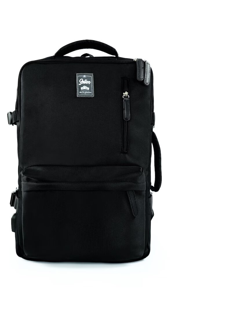 Solier Rucsac de calatorie negru FV06 Noa - unisex - bagaj de mana gratuit Ryanair Wizzair Lufthansa LOT - 2in1 - extensibil - usor - geanta pentru 3–4 zile