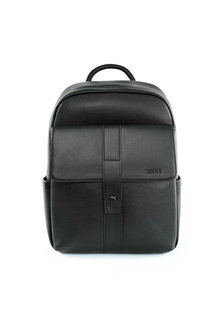 Solier Rucsac unisex FV04 Rimelle - piele naturala - negru - 30x38x11 cm - pentru laptop - spate respirabil - bretele reglabile - buzunare interioare