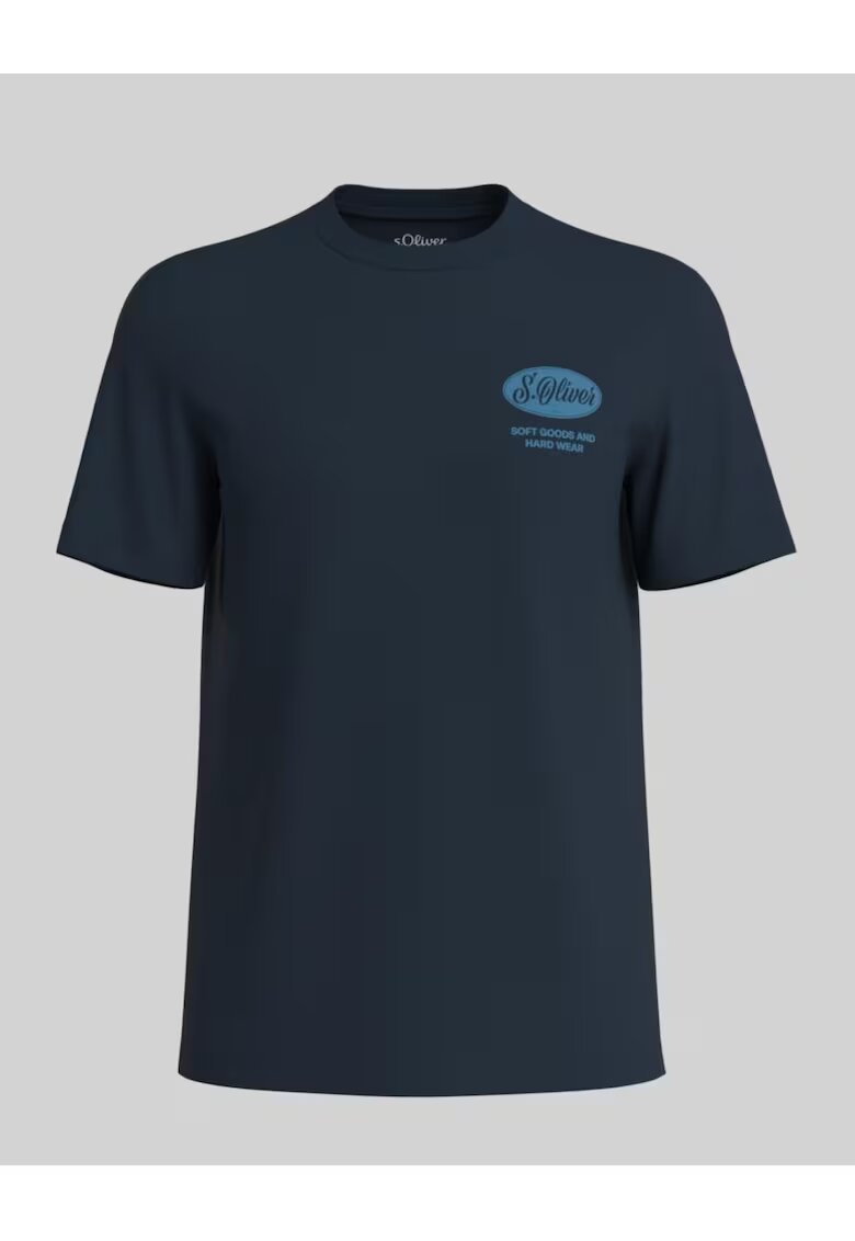 sOliver Big Sizes Tricou barbati big sizes cu decolteu la baza gatului si imprimeu cu logo - Bleumarin