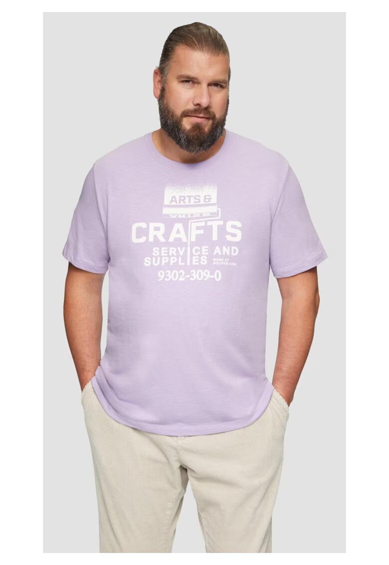 sOliver Big Sizes Tricou barbati big sizes cu imprimeu text si decolteu la baza gatului - Lila - Lila