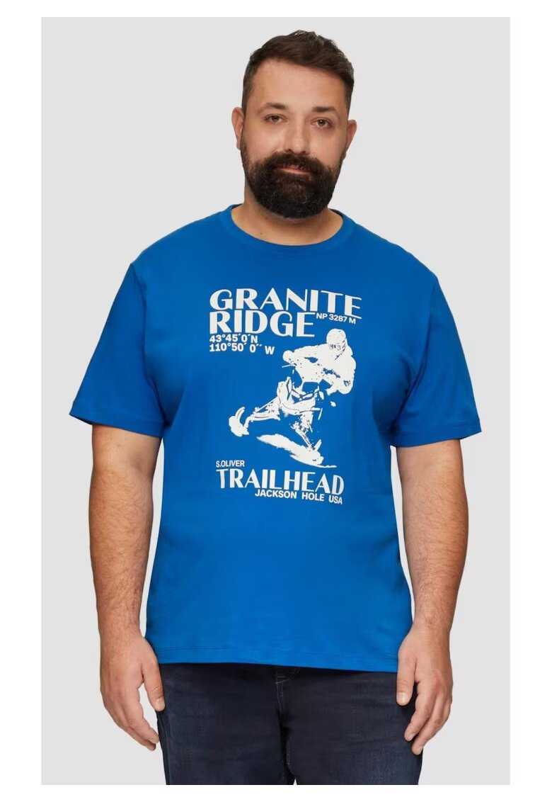 sOliver Big Sizes Tricou barbati big sizes la baza gatului din bumbac - cu imprimeu Grafic si croiala Regular fit - Albastru - Albastru