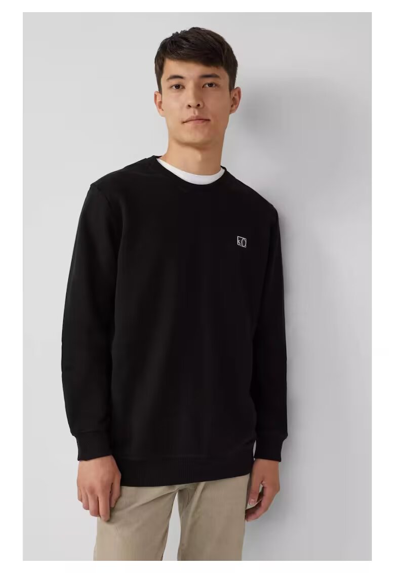 sOliver Bluza barbati - cu decolteu la baza gatului - logo - Negru - Negru