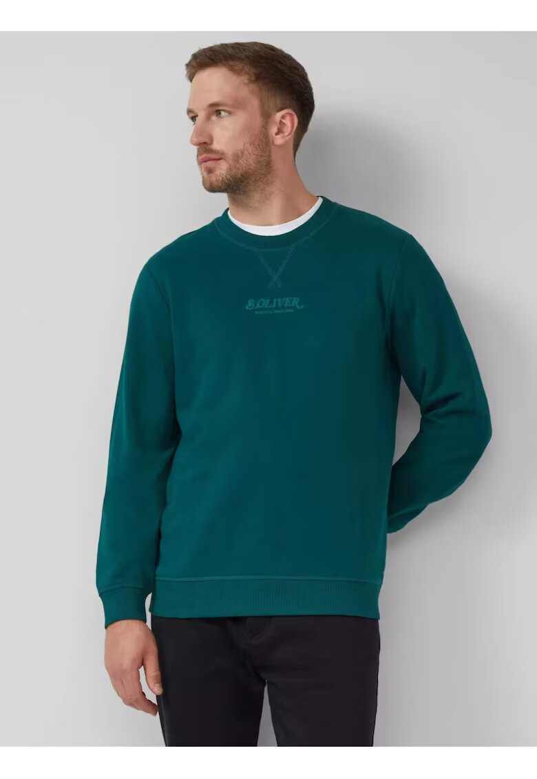 sOliver Bluza barbati cu decolteu la baza gatului - logo - Regular Fit - Verde