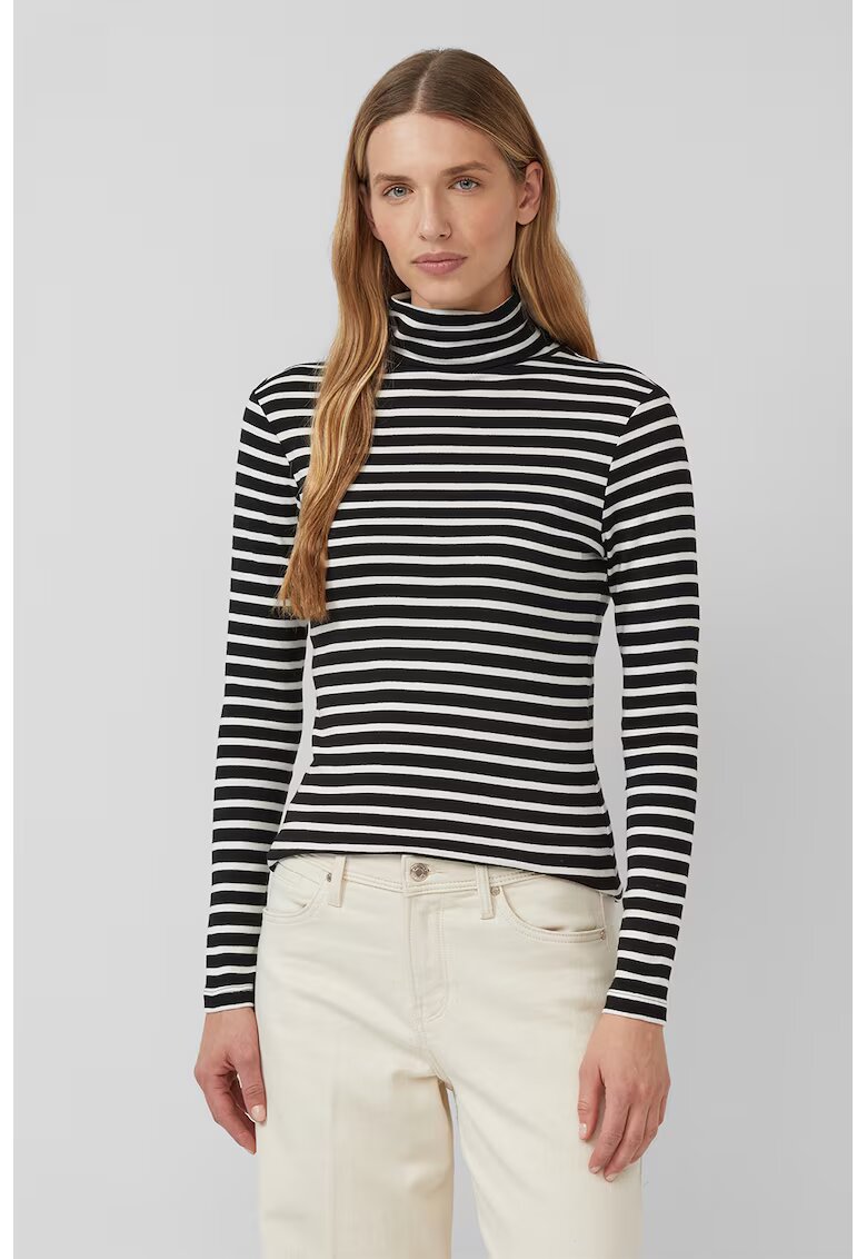 sOliver Bluza cu guler inalt si dungi - Alb/Negru