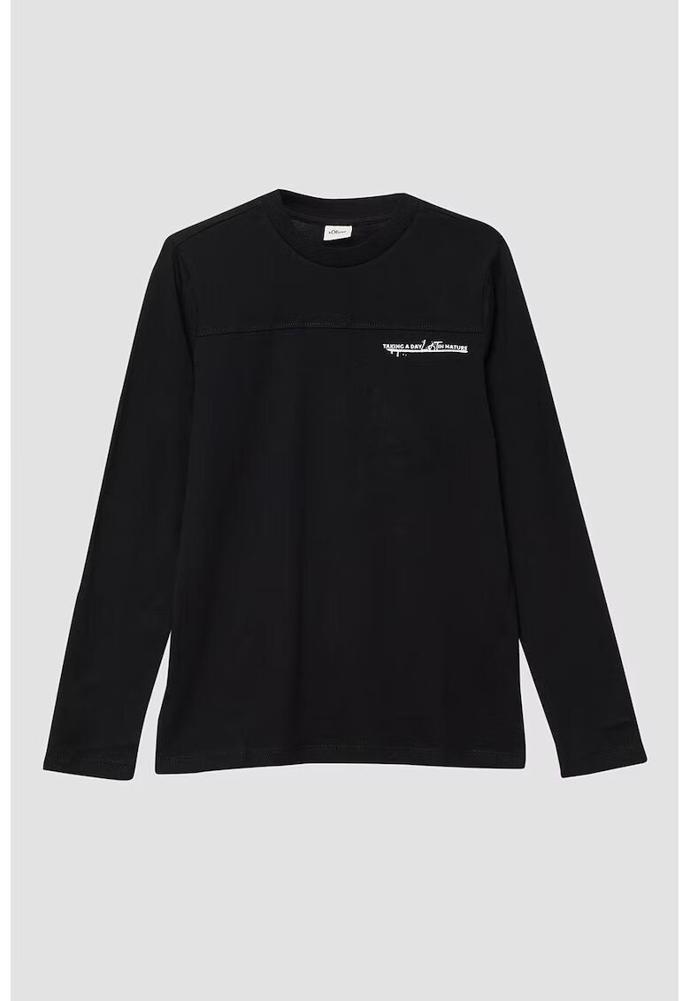 sOliver Bluza cu imprimeu grafic si decolteu la baza gatului - Alb fildes/Negru