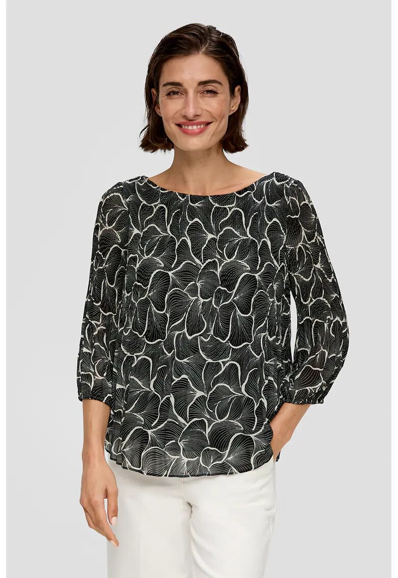 sOliver Bluza cu maneci 3/4 - Alb/Negru