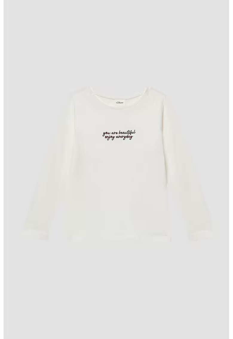 sOliver Bluza cu mesaj text brodat - Alb murdar
