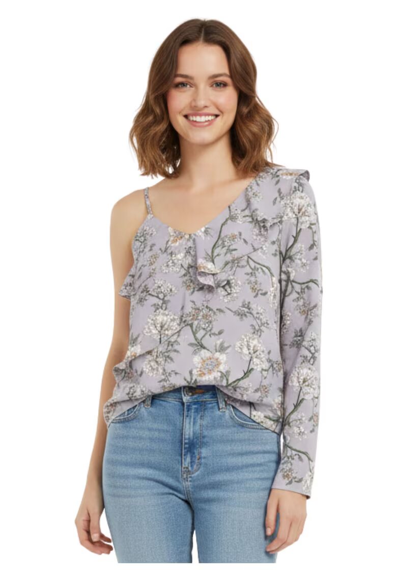 sOliver Bluza de dama asimetrica mov cu flori